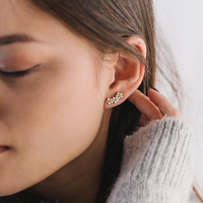 Floral Ear Climber, Tassel Ear Jacket Earrings, CZ Ear Jacket, Dainty Ear Climber, Dainty Tassel Earrings, Silver Earrings, store Wedding Earrings