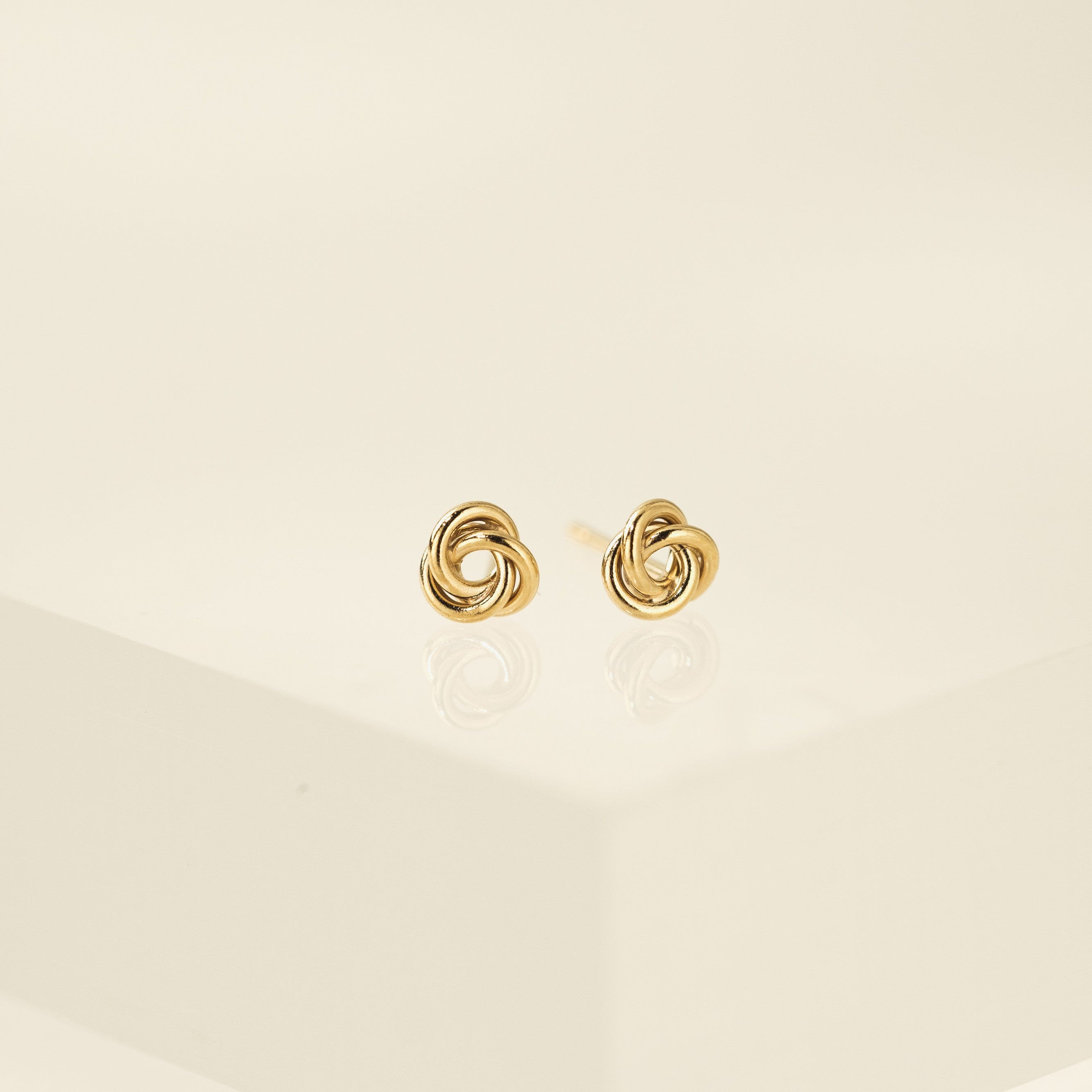 14K Solid Gold Open Love Knot Stud Earrings, Circle Love Knot