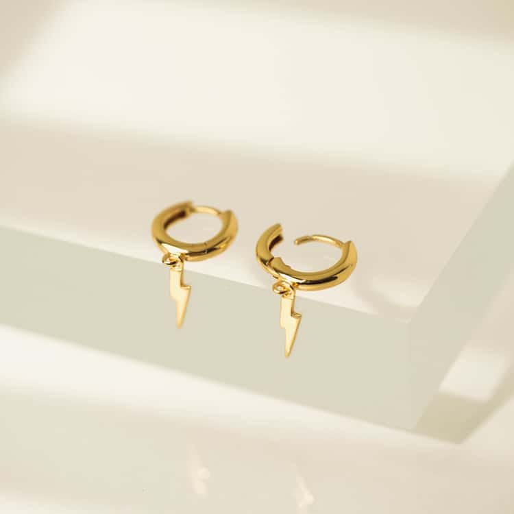 Bolt Charm Huggie Drop Hoop Earrings