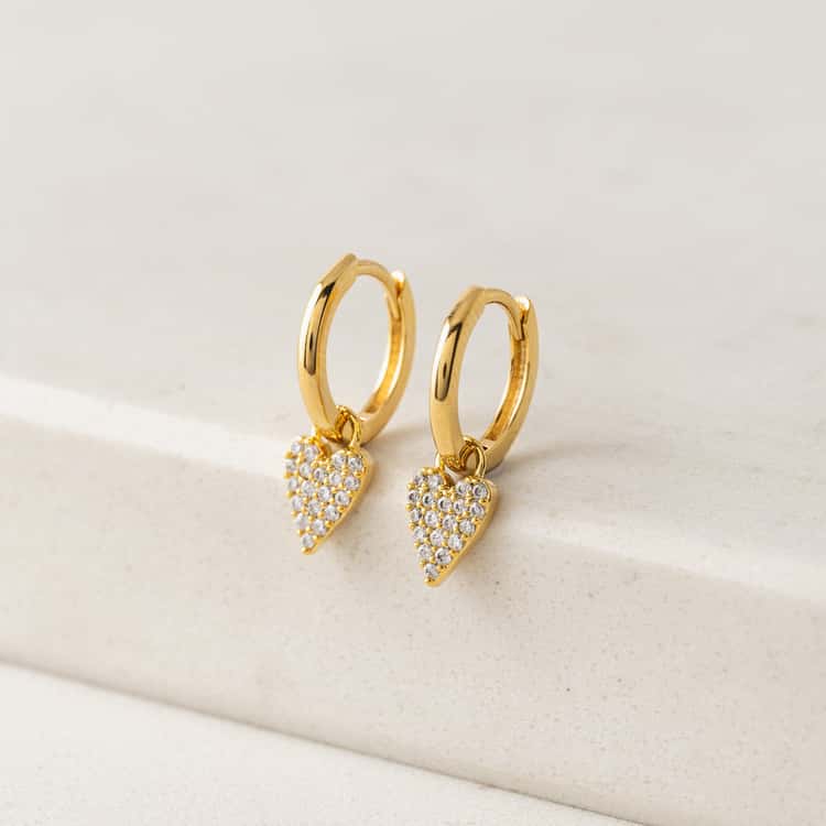 Flutter Heart Huggie Drop Hoop Earrings