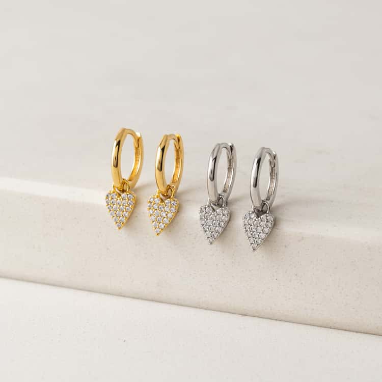 Flutter Heart Huggie Drop Hoop Earrings