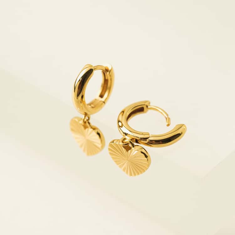 Heart Fluted Huggie Drop Hoop Earrings