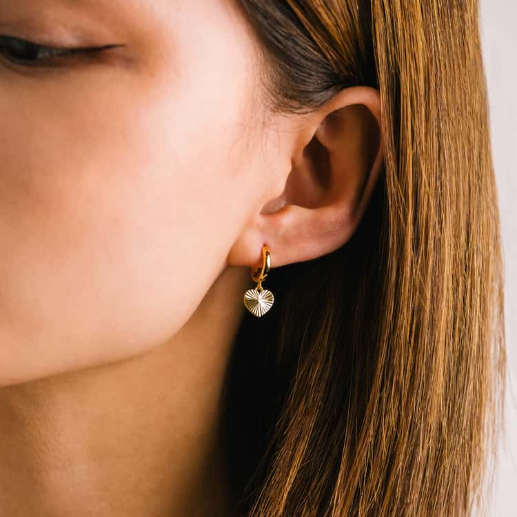 Heart Fluted Huggie Drop Hoop Earrings