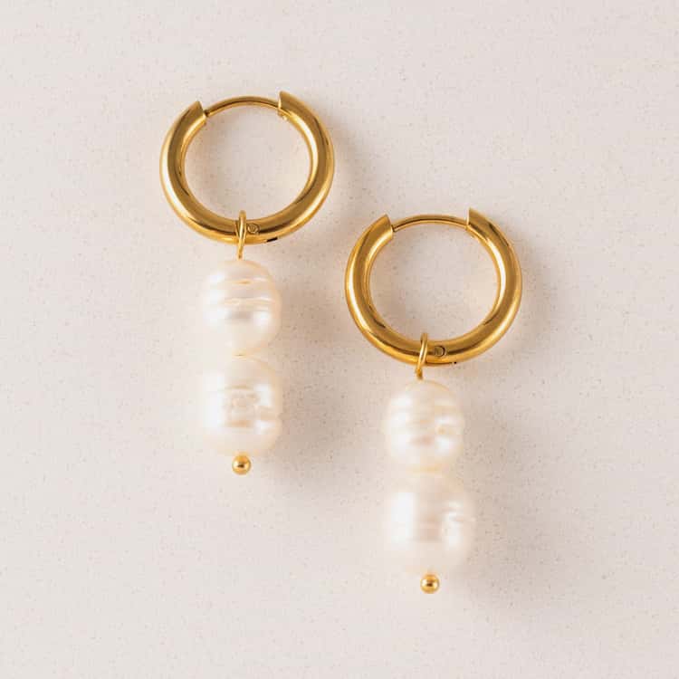 Oceane Double Pearl Hoop Earrings