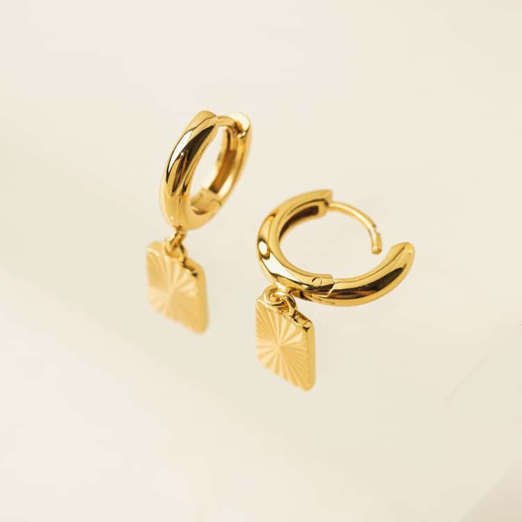 Rectangle Fluted Huggie Drop Hoop Earrings