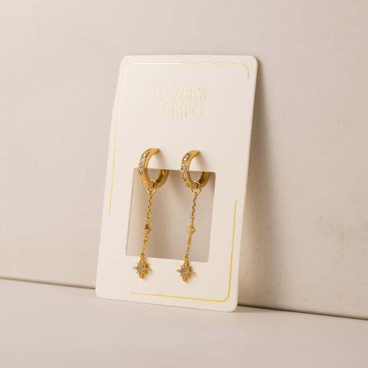 Starburst Drop Charm Hoop Earrings