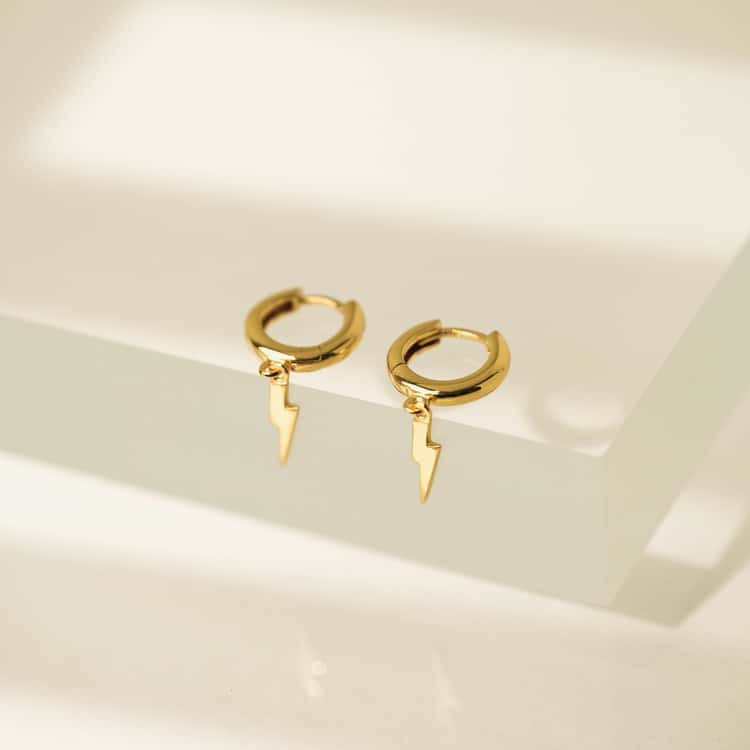 Bolt Charm Huggie Drop Hoop Earrings