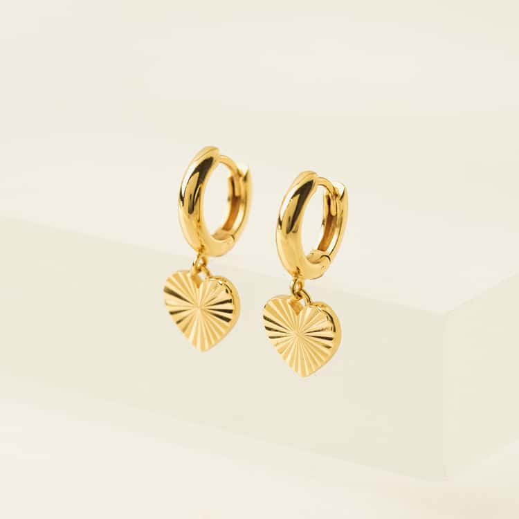 Heart Fluted Huggie Drop Hoop Earrings