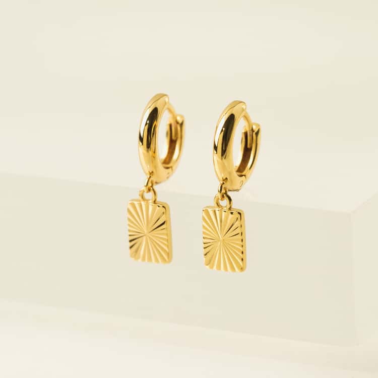 Rectangle Fluted Huggie Drop Hoop Earrings