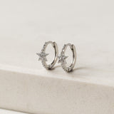 Cosmos Star Huggie Hoop Earrings Silver