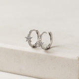 Cosmos Star Huggie Hoop Earrings Silver