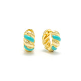 Croissant Enamel Teal Huggie Hoop Earrings