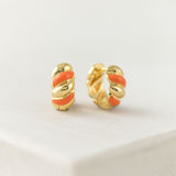 Croissant Enamel Orange Huggie Hoop Earrings