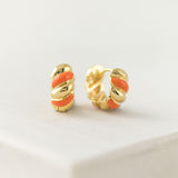 Croissant Enamel Orange Huggie Hoop Earrings