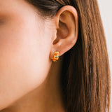 Croissant Enamel Orange Huggie Hoop Earrings