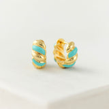 Croissant Enamel Teal Huggie Hoop Earrings