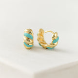 Croissant Enamel Teal Huggie Hoop Earrings