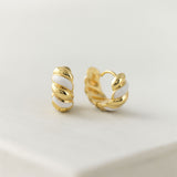 Croissant Enamel White Huggie Hoop Earrings