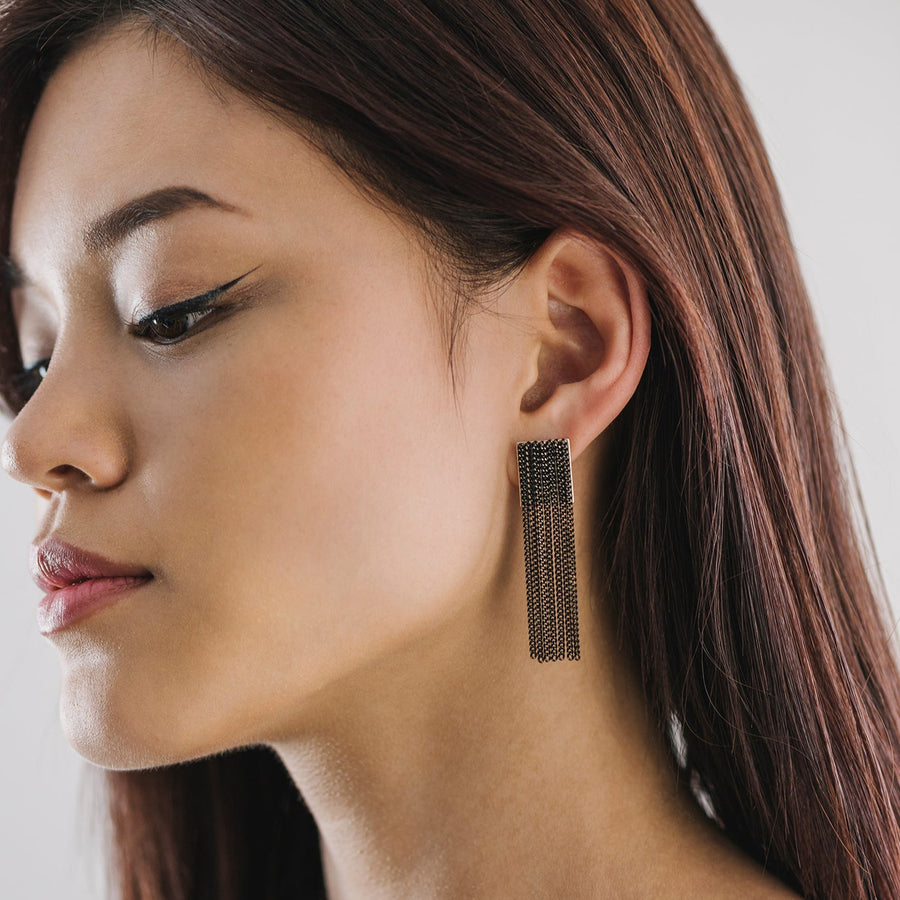 Cypress Chain Tassel Earrings Black