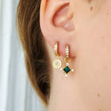 Sierra Emerald Charm Hoop Earrings