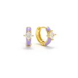 Diamond Enamel Huggie Hoop Earrings