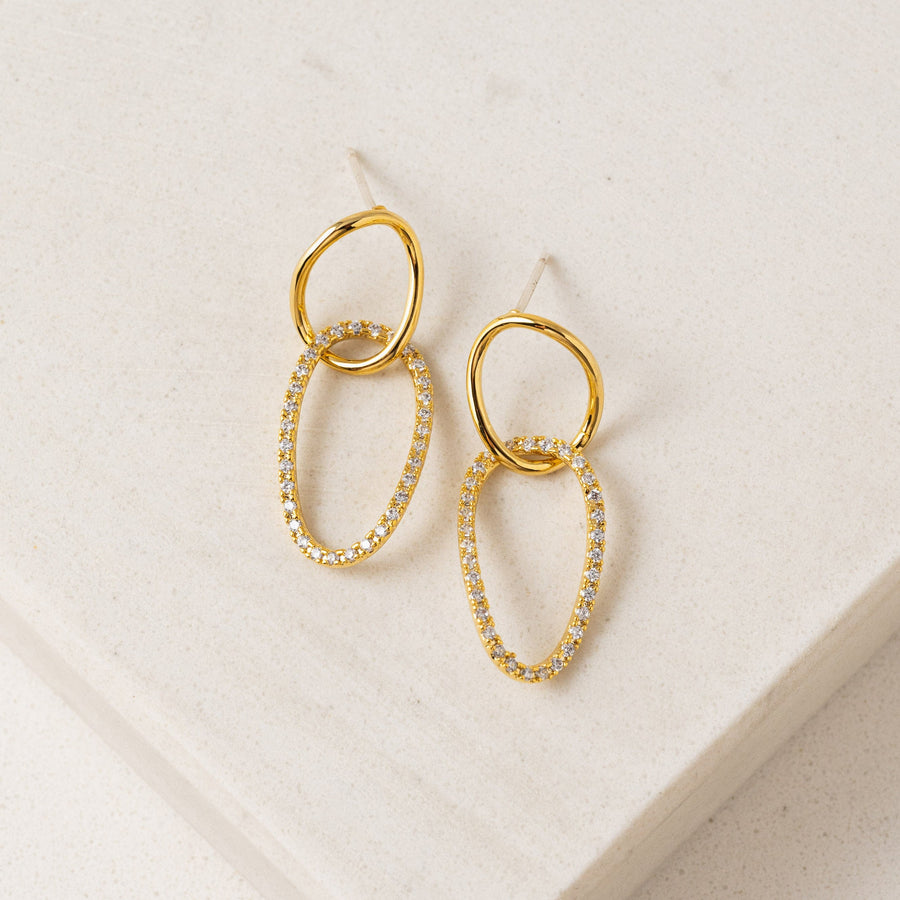 Encore Pave Small Linked Hoop Earrings Gold