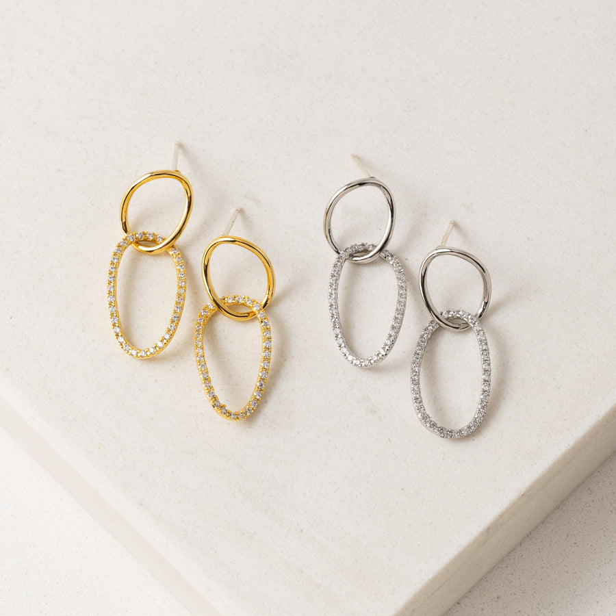 Encore Pave Small Linked Hoop Earrings Gold