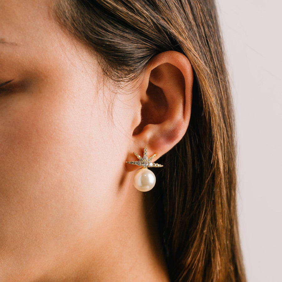 Etoile Star Pearl Stud Earrings Silver
