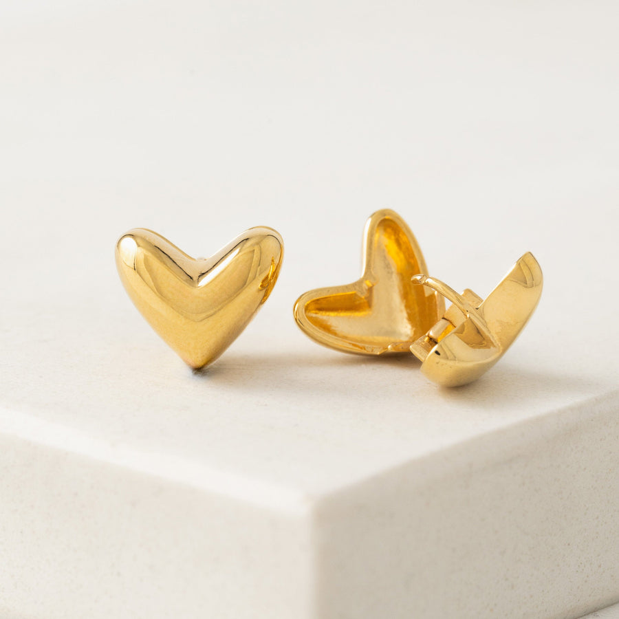 Heart Puff Hoop Earrings Gold