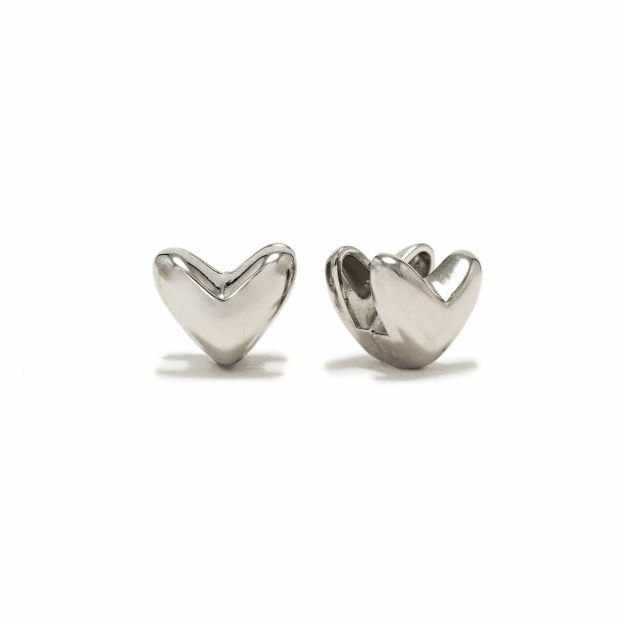 Heart Puff Hoop Earrings Silver