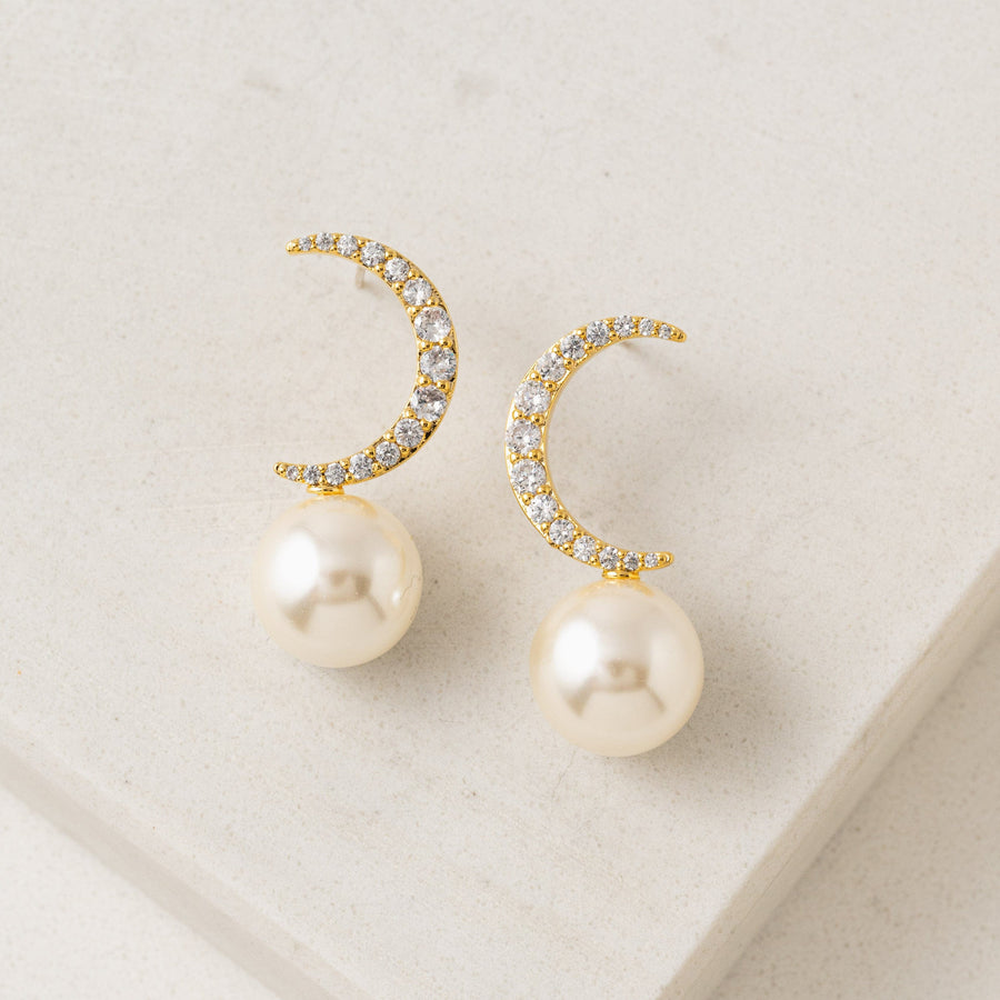 Lune Moon Pearl Stud Earrings Gold