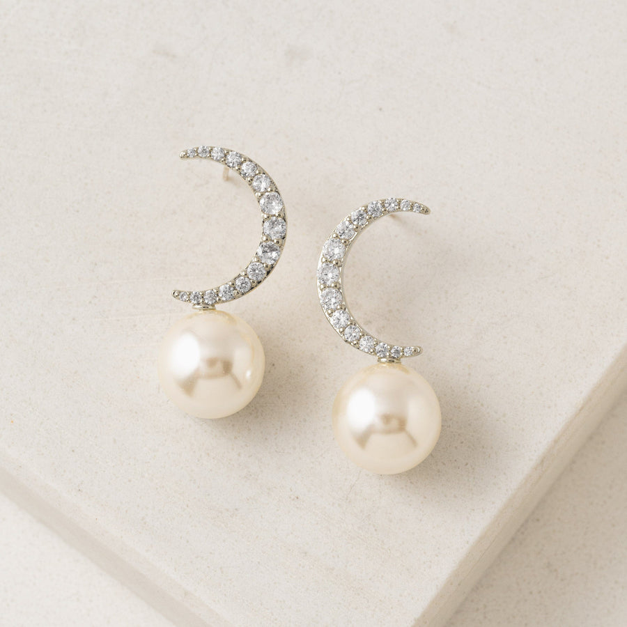 Lune Moon Pearl Stud Earrings Silver
