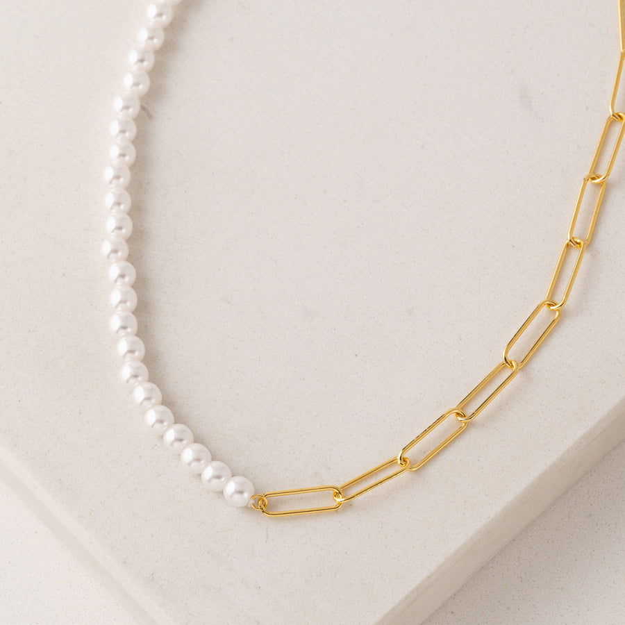 Neptune Pearl Paperclip Necklace