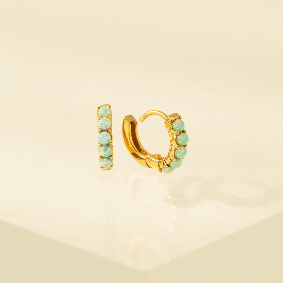 Blue Opal 11mm Huggie Hoop Earrings