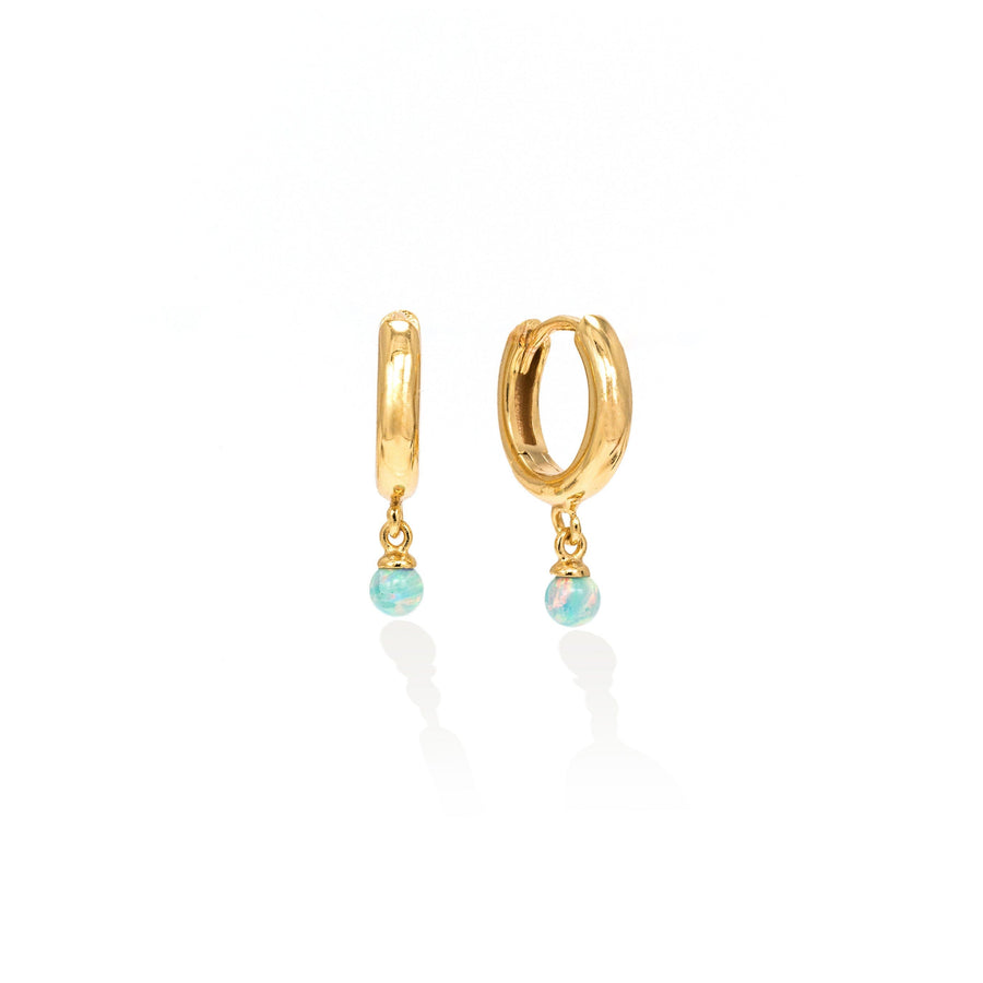 Blue Opal 11mm Huggie Drop Hoop Earrings