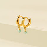 Blue Opal 11mm Huggie Drop Hoop Earrings