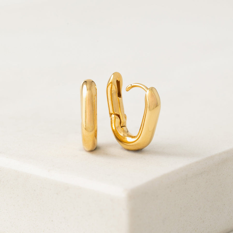 Small Paperclip Puff Hoop Earrings Gold