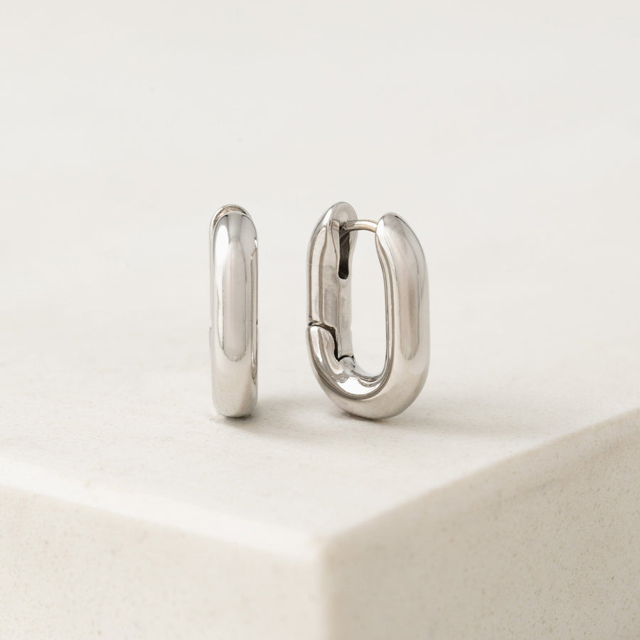 Small Paperclip Puff Hoop Earrings Silver