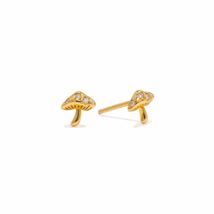 14K Solid Gold Mushroom Stud Earrings