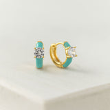 Solitaire Enamel Huggie Hoop Earrings