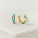 Solitaire Enamel Huggie Hoop Earrings