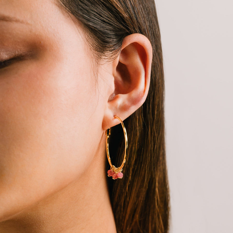 Sorrento Gemstone Beaded Hoop Earrings Brazil Rhodonite