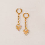 Verona Pave Heart Huggie Drop Hoop Earrings