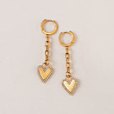 Verona Pave Heart Huggie Drop Hoop Earrings