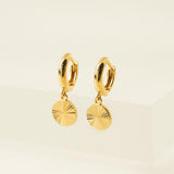 Coin Fluted Huggie Drop Hoop Earrings
