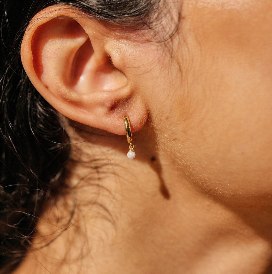 Opal 11mm Huggie Drop Hoop Earrings