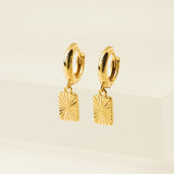 Rectangle Fluted Huggie Drop Hoop Earrings