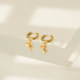 Rose Charm Huggie Drop Hoop Earrings